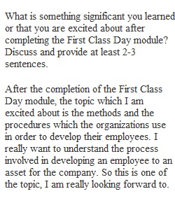 First Class Day Reflection